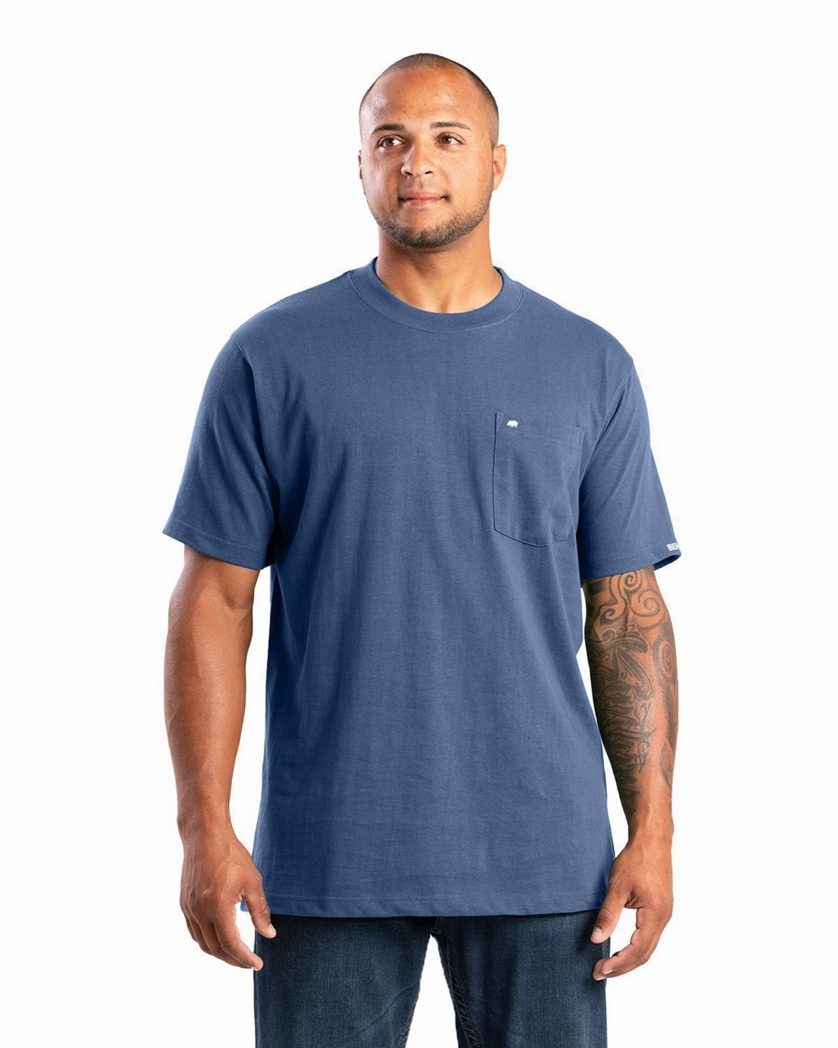 Light and Fresh Berne Mens Highland Heavyweight Pocket Dusted Navy Cotton Blend S/S T-Shirt