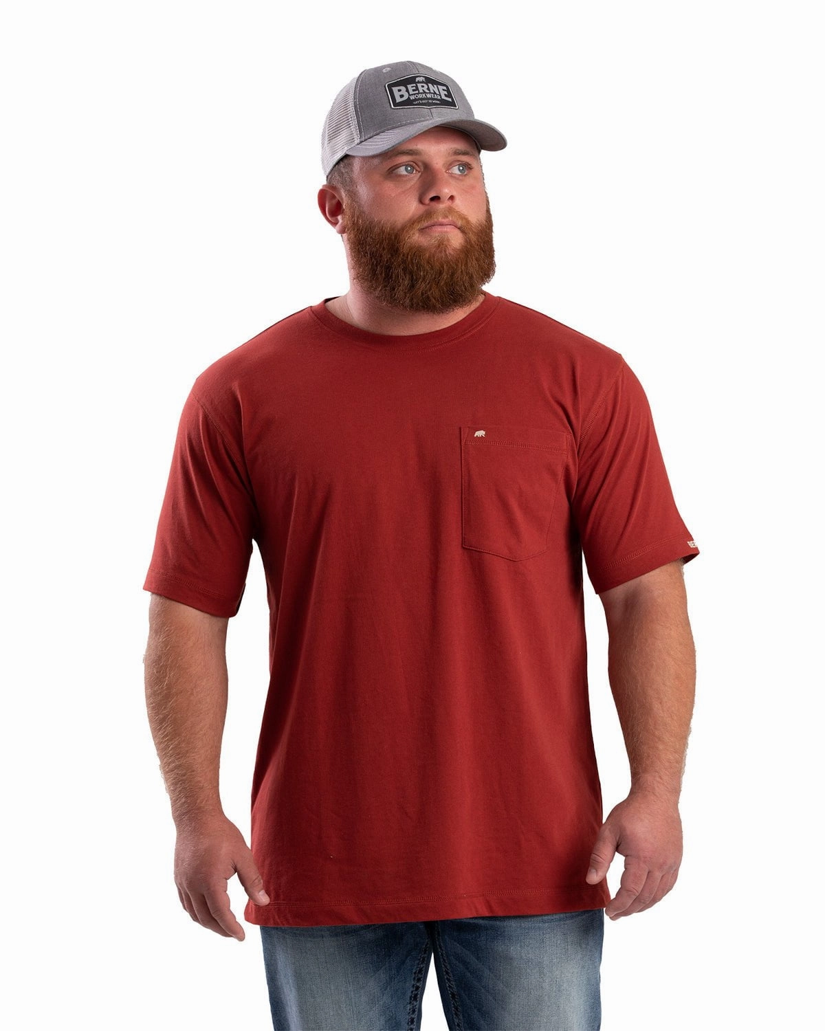 Simple Yet Elegant Berne Mens Performance Pocket Tee Cowhide Cotton Blend S/S T-Shirt