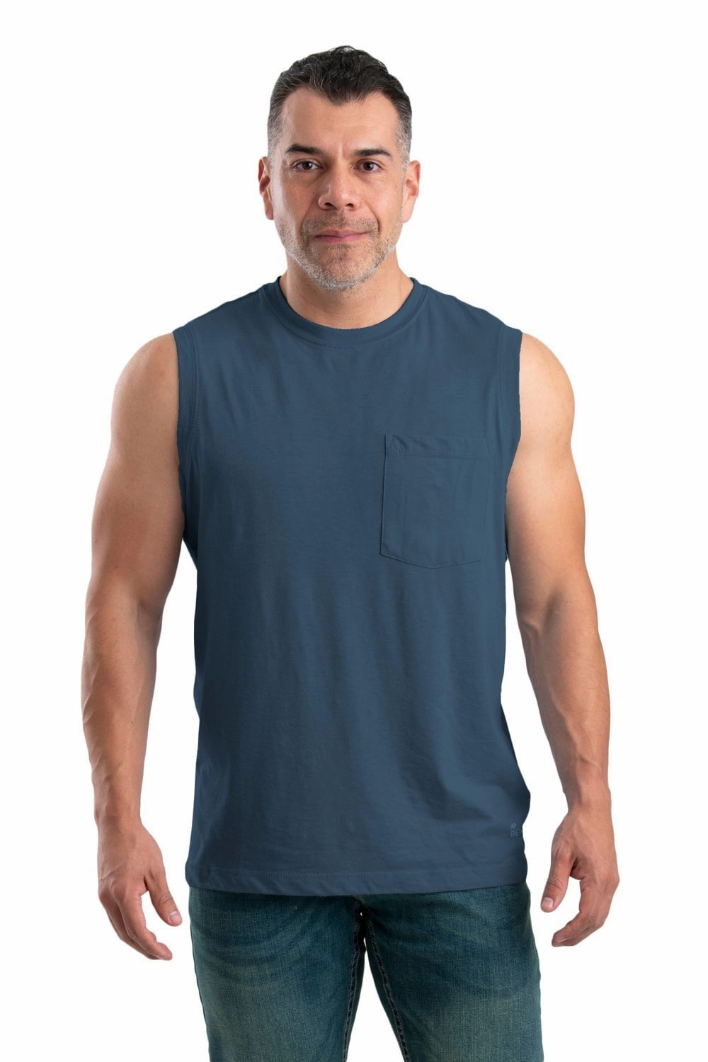 Berne Mens Space Blue Cotton Blend Performance Pocket Tee S/L Trendy Wear Durable Texture