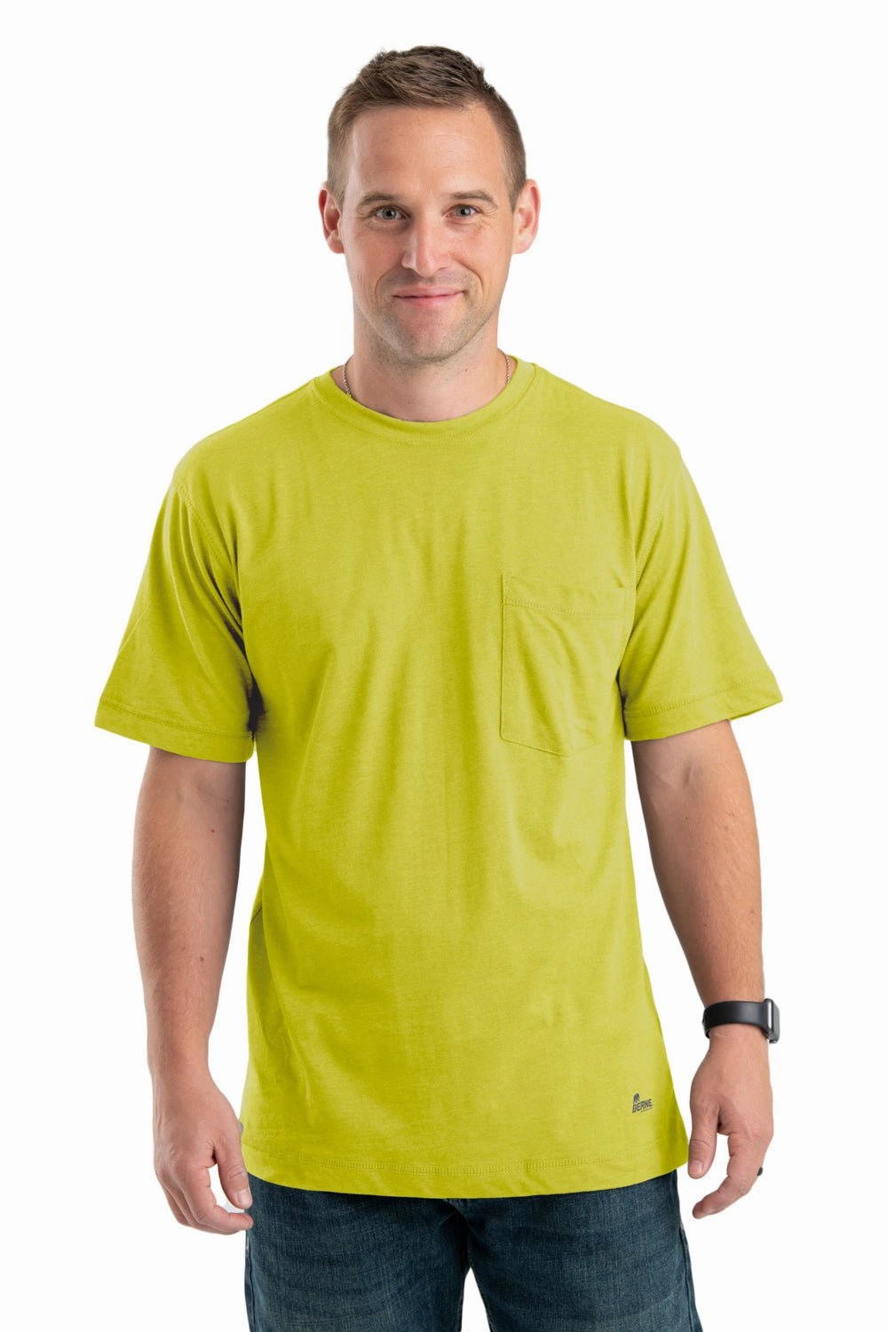 Berne Mens Yellow Cotton Blend Performance Pocket Tee S/S Urban Style