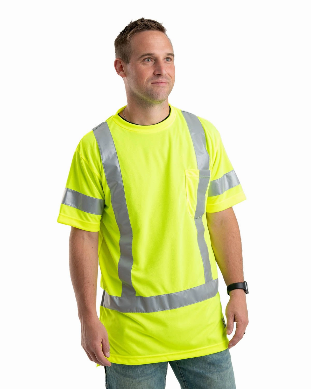 Berne Mens Yellow Polyester Hi-Vis Class 3 Performance S/S Casual Vibe Perfect Wear