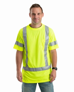 Quality Material Berne Mens Yellow Polyester Hi-Vis Class 3 Performance S/S