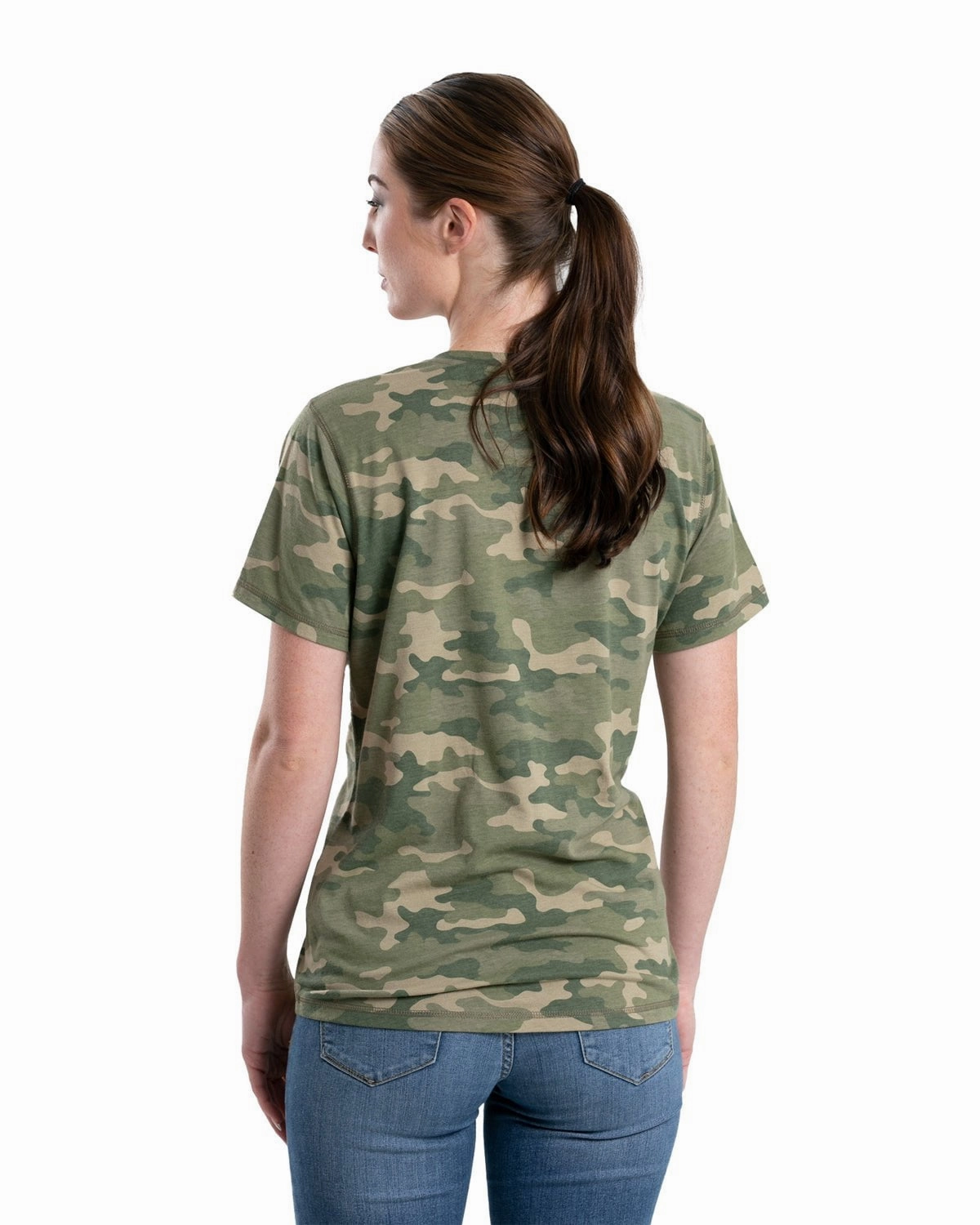 Berne Womens Performance V-Neck Forest Camo Cotton Blend S/S T-Shirt hypoallergenic material