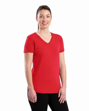 Berne Womens Performance V-Neck Tomato Cotton Blend S/S T-Shirt Checkered Style