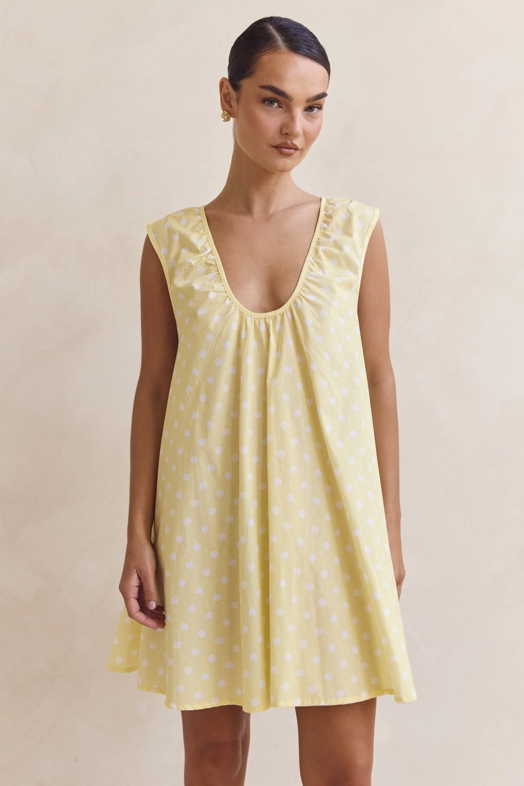 Casual Waist Helena Mini Dress (Lemon Polka Dot)