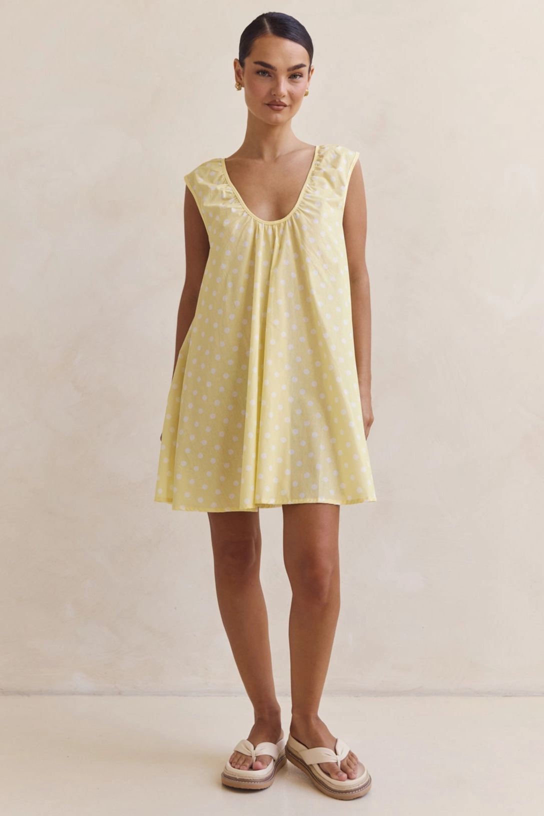 Helena Mini Dress (Lemon Polka Dot) DeepPocketStyle Solid-color