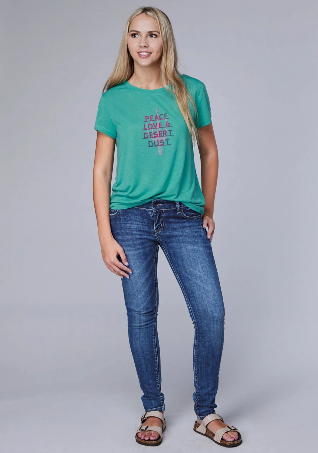 Comfortable fit Roper Womens Desert Dust Turquoise Poly/Rayon S/S T-Shirt