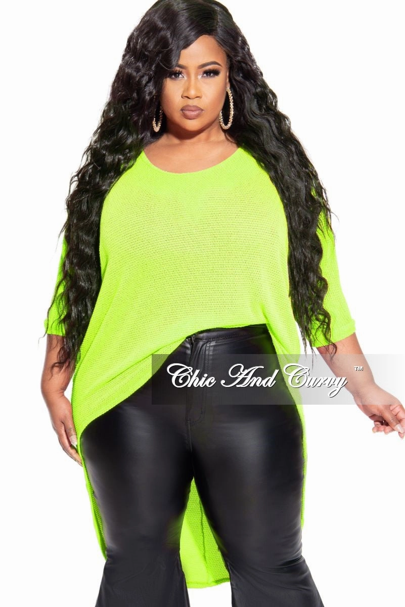 Daywear Comfortable Style Final Sale Plus Size Knitted High-Low Top in Lime