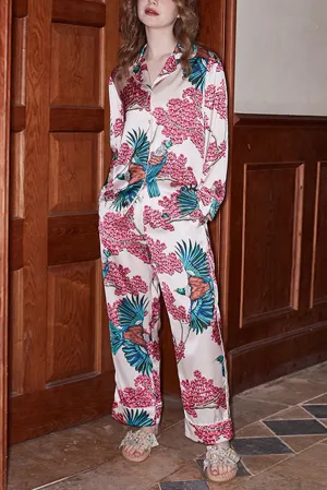Birds and Flowers Print Home Long-sleeved Two-piece Set