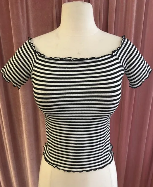 Black & White Miss Poison Striped Scoop Neck Top