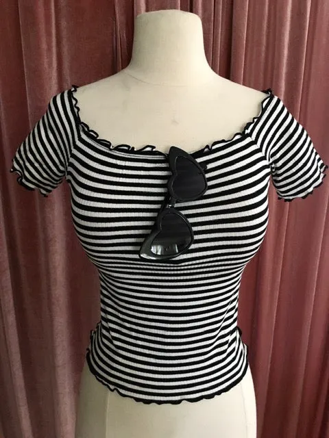 Black & White Miss Poison Striped Scoop Neck Top