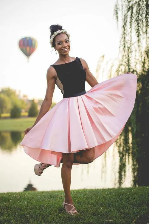 Black and Pink Short A Line Homecoming Dress,Graduation Dresses PFH0154