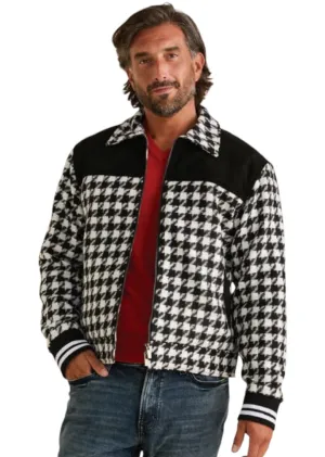Black and White Men's Inserch Houndstooth Bomber Jacket Style No: JS264