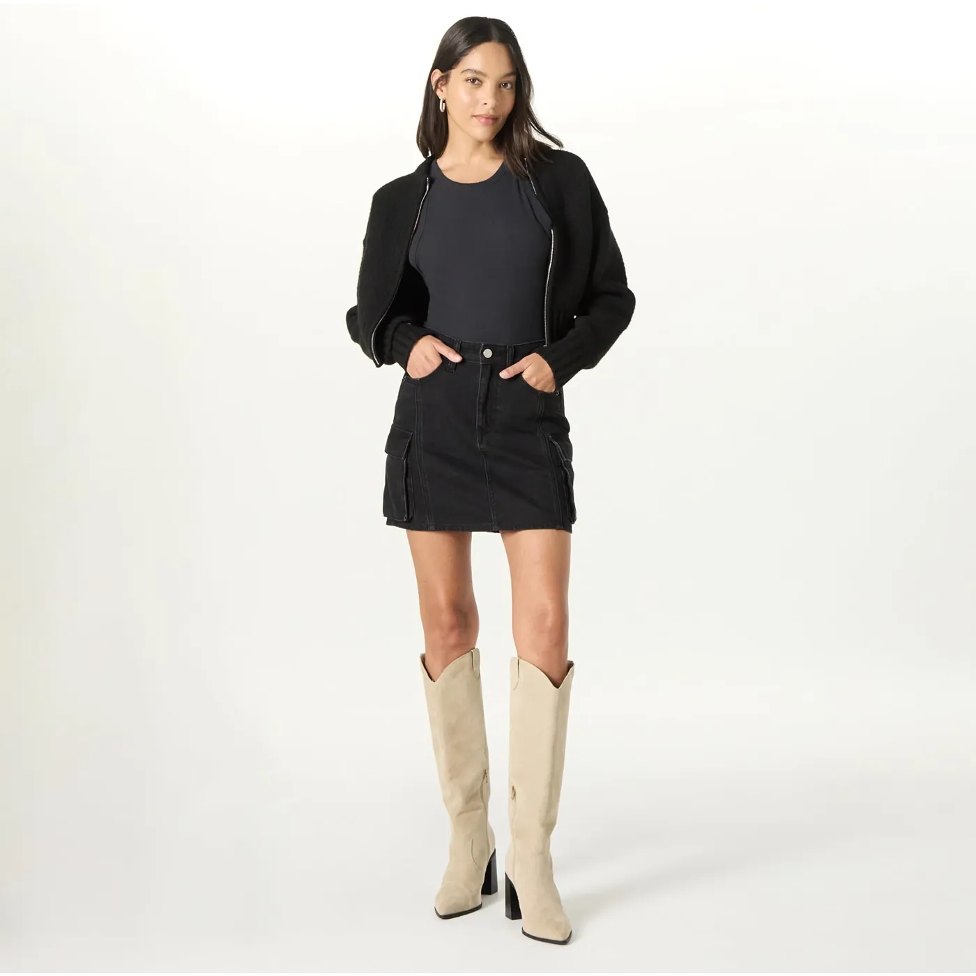 Black Cargo Mini Skirt