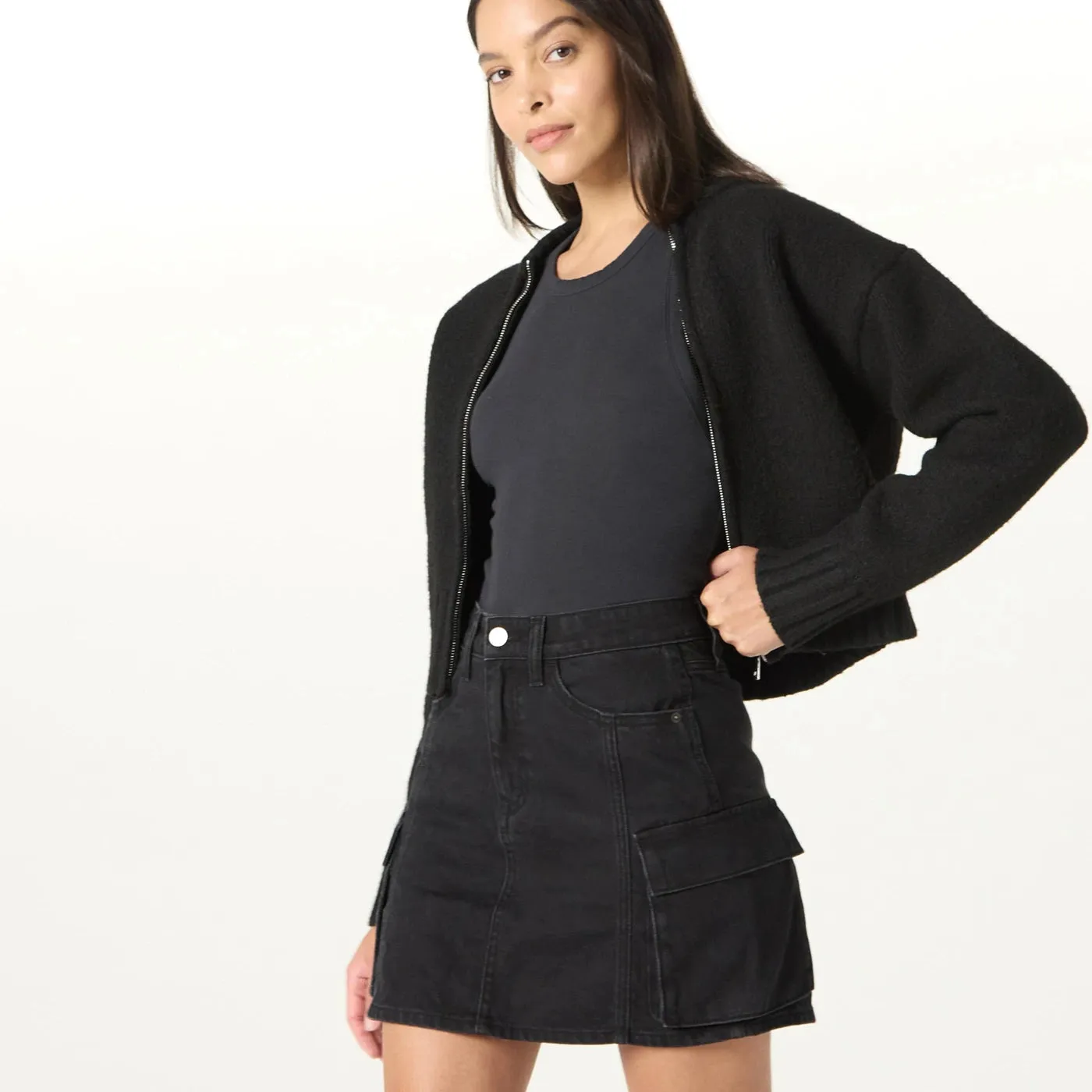 Black Cargo Mini Skirt