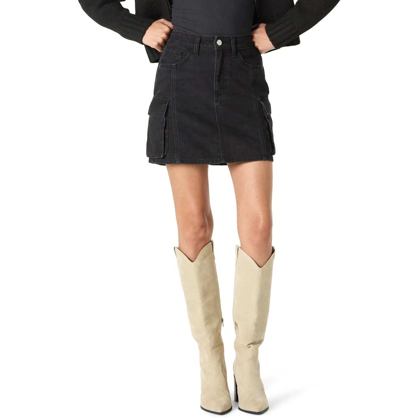 Black Cargo Mini Skirt