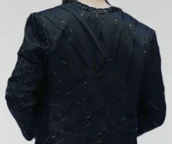 Black Embroidered Front Open Shrug Vegan Silk Blazer with Hemp Pants Yug Blazer Set