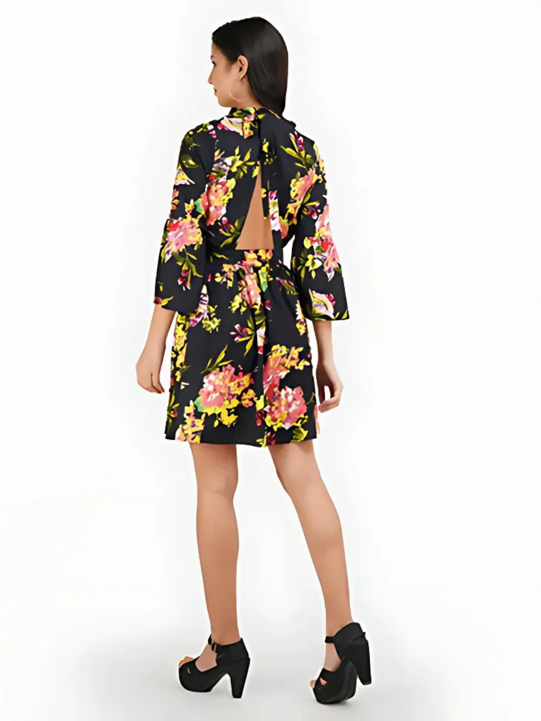 Black Floral Halter Neck Fit & Flare Dress