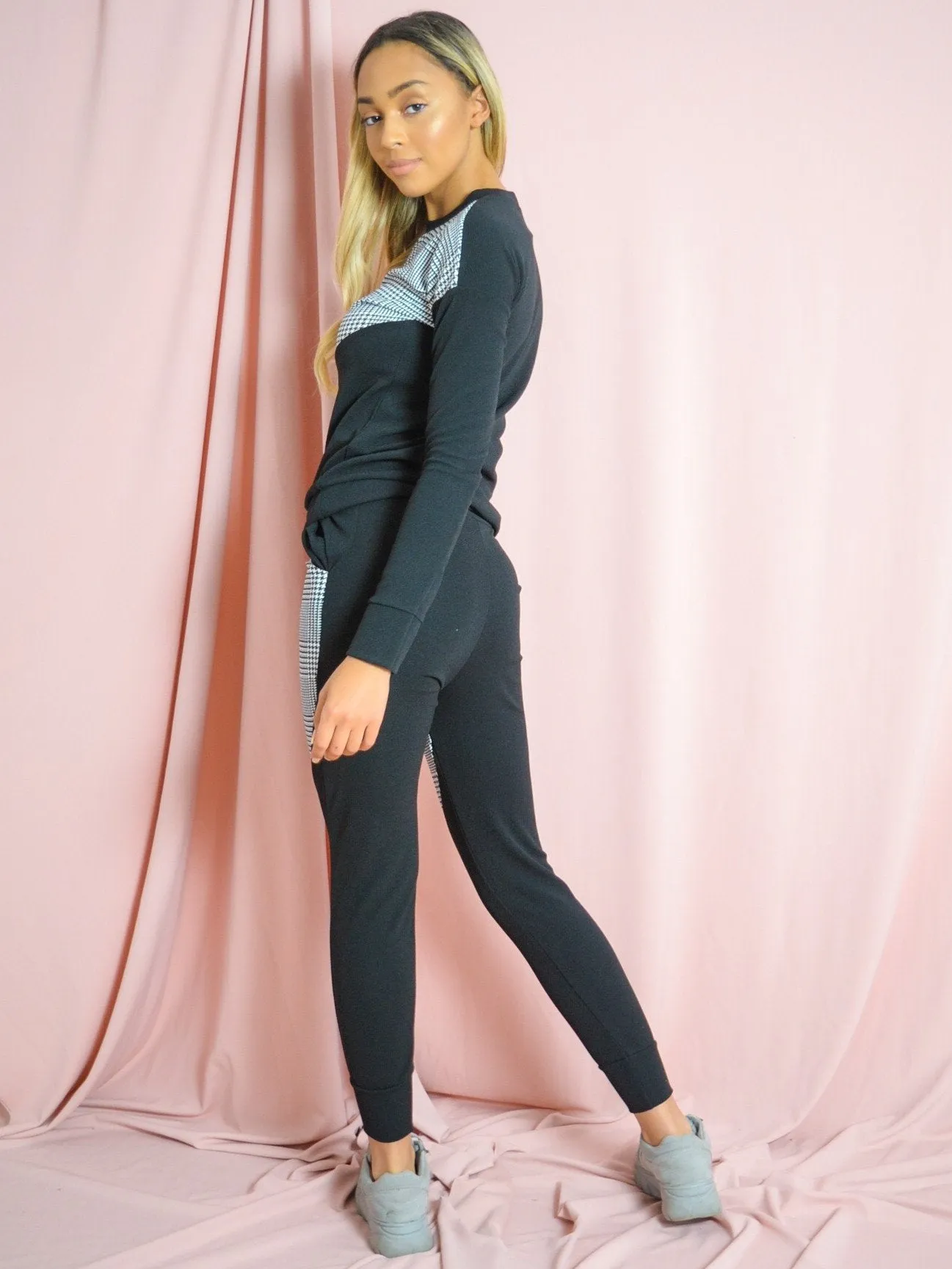 Black Gingham Design Tracksuit