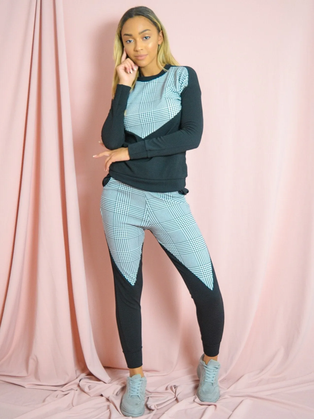 Black Gingham Design Tracksuit