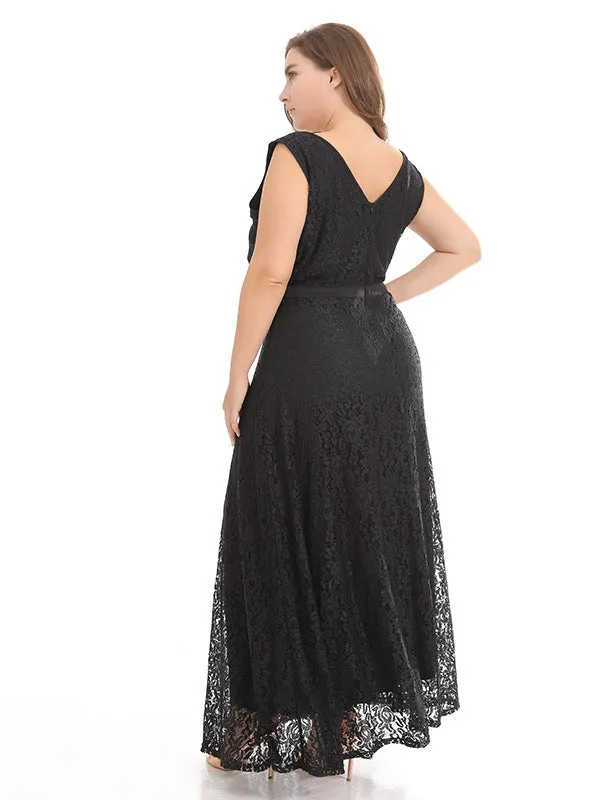 Black Lace V-neck Long Party Dress