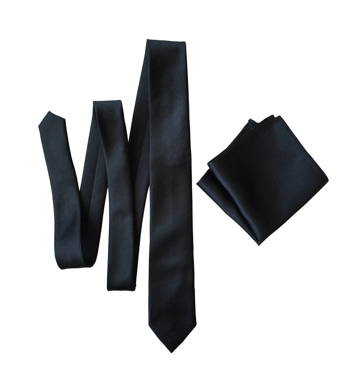 Black Pocket Square. Solid Color Fine-Stripe, No Print