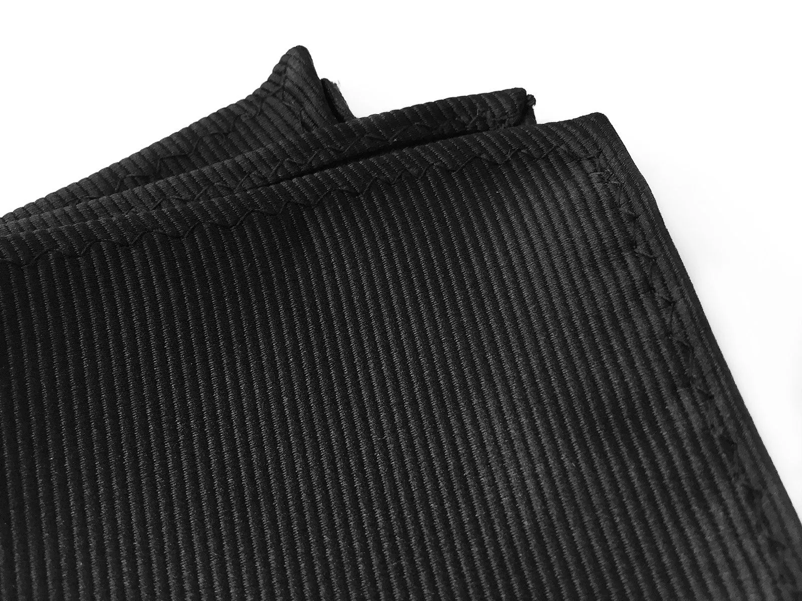 Black Pocket Square. Solid Color Fine-Stripe, No Print