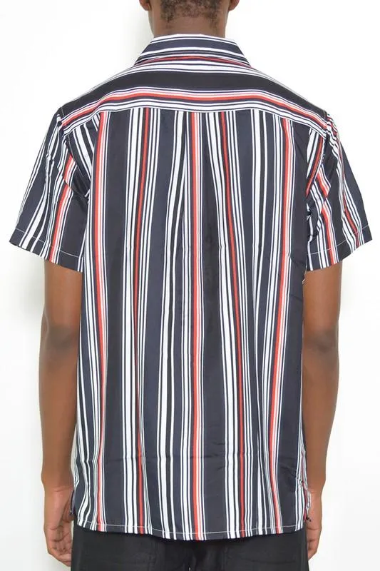 Black Red Multi Short Sleeve Button Down Shirt