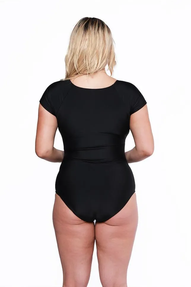 Black Short Sleeve Tie Maternity One Piece Swimwear