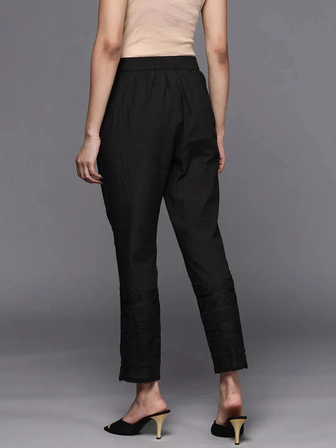 Black Solid Cotton Trousers
