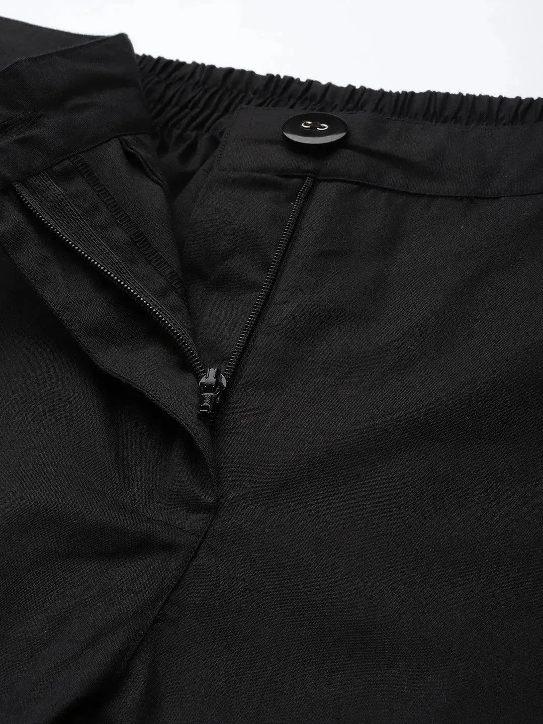 Black Solid Cotton Trousers