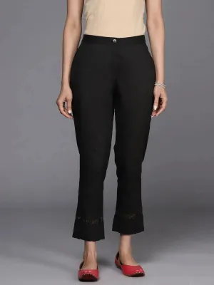 Black Solid Cotton Trousers