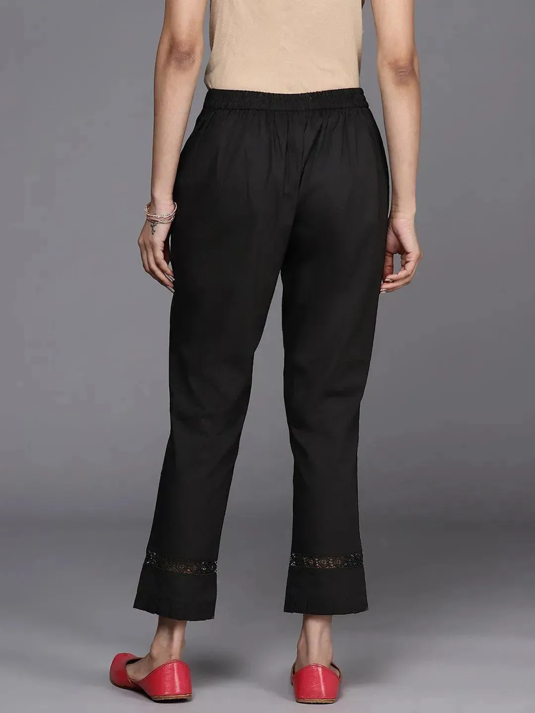 Black Solid Cotton Trousers