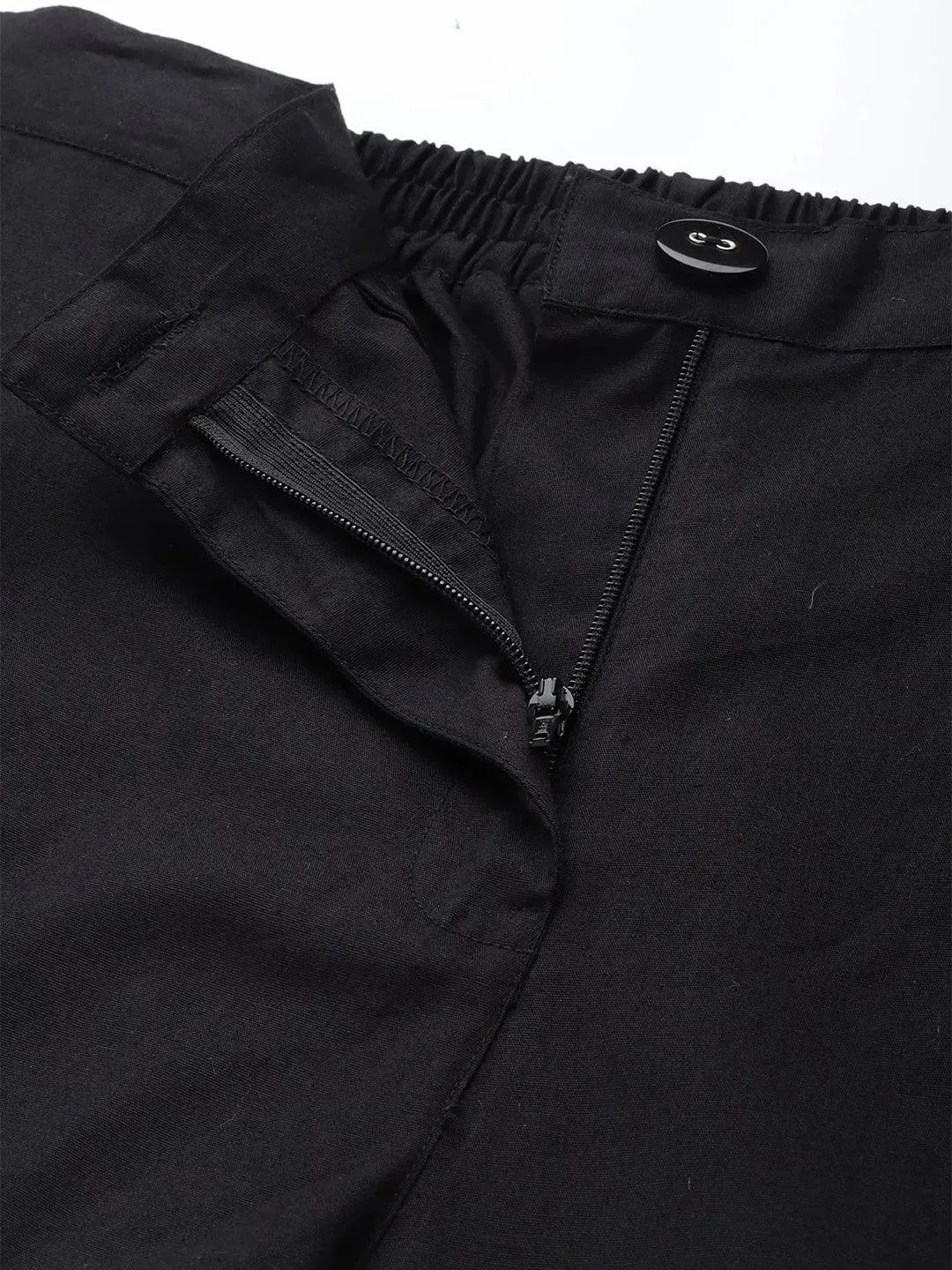Black Solid Cotton Trousers