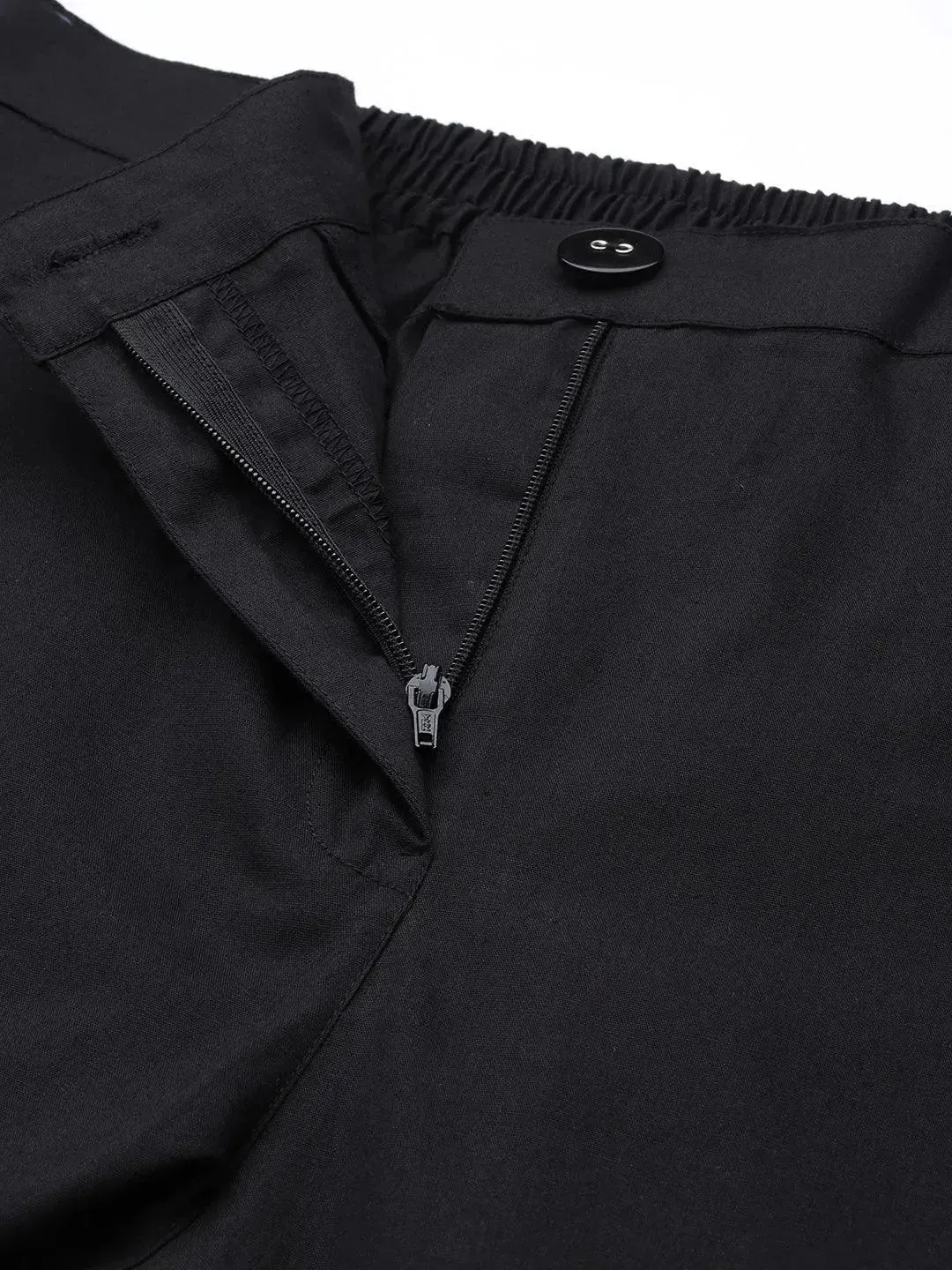 Black Solid Cotton Trousers