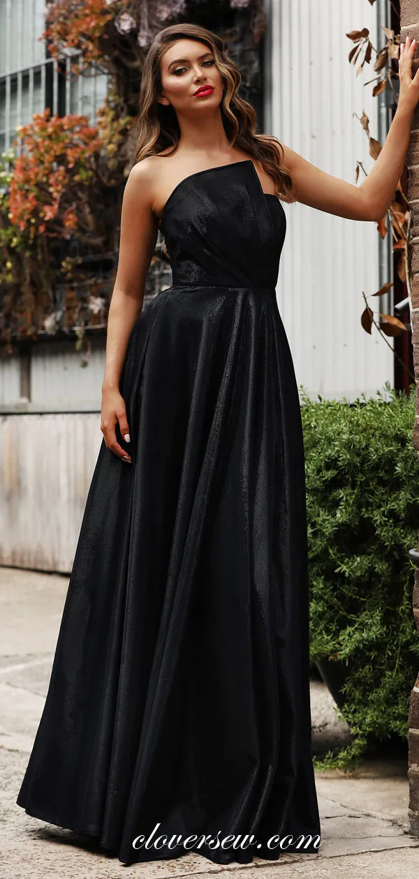 Black Sparkly Organza Strapless Prom Dresses, CP0028
