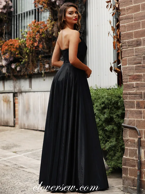 Black Sparkly Organza Strapless Prom Dresses, CP0028