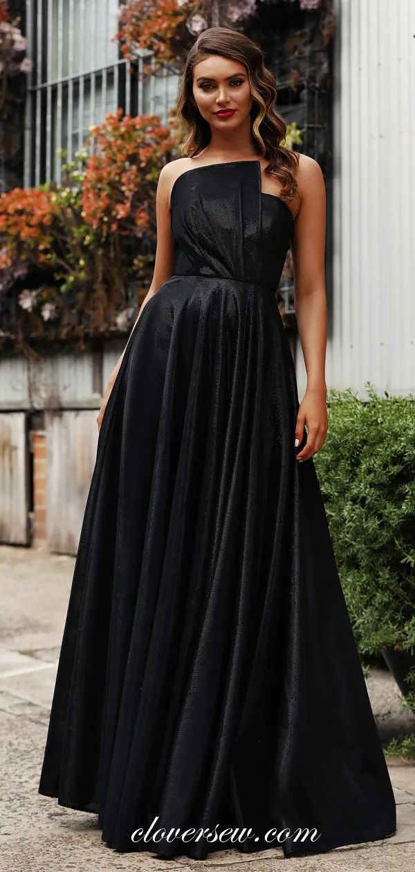 Black Sparkly Organza Strapless Prom Dresses, CP0028