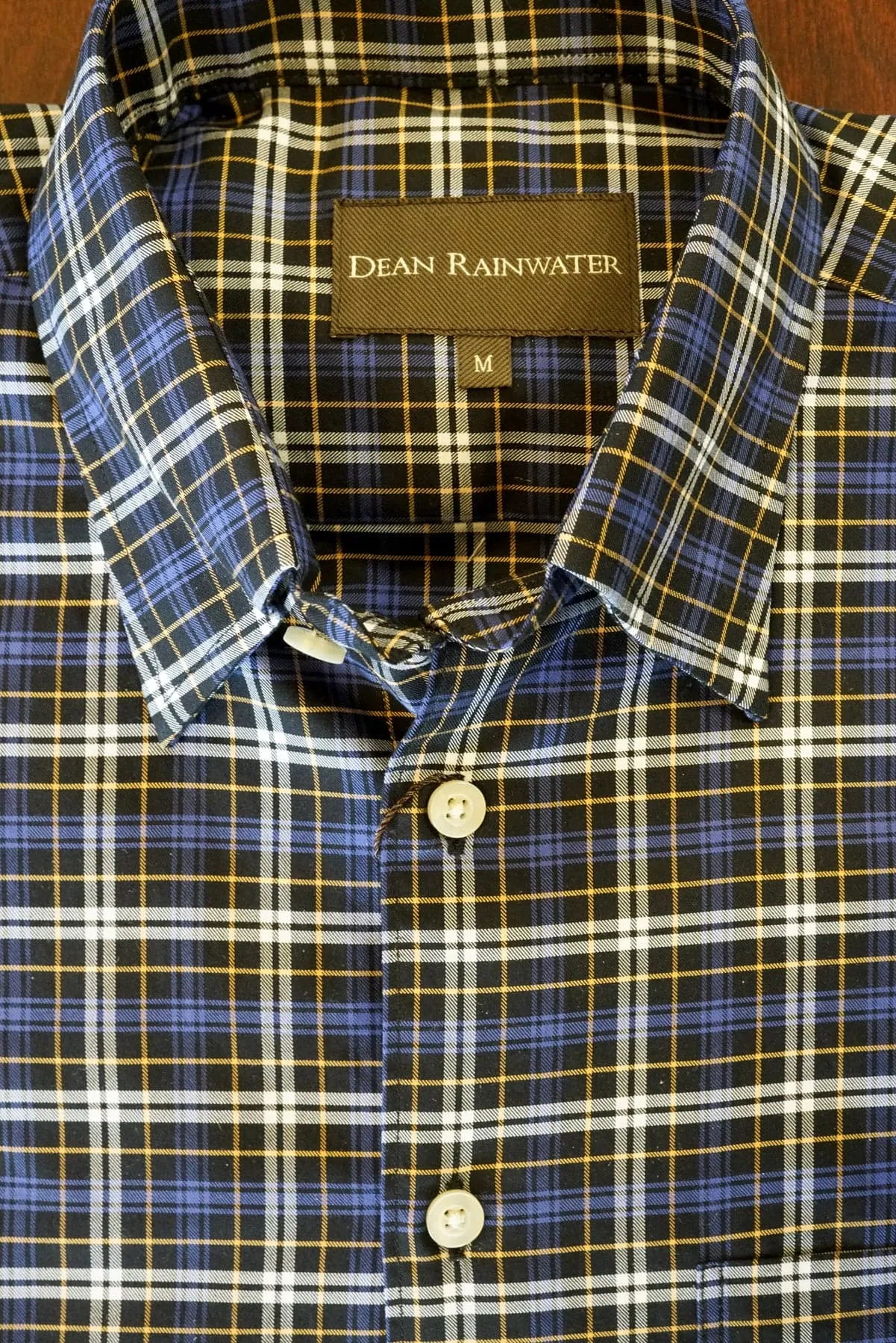 Black with Blue and Khaki Plaid Hidden Button-down by Dean Rainwater