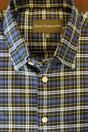 Black with Blue and Khaki Plaid Hidden Button-down by Dean Rainwater