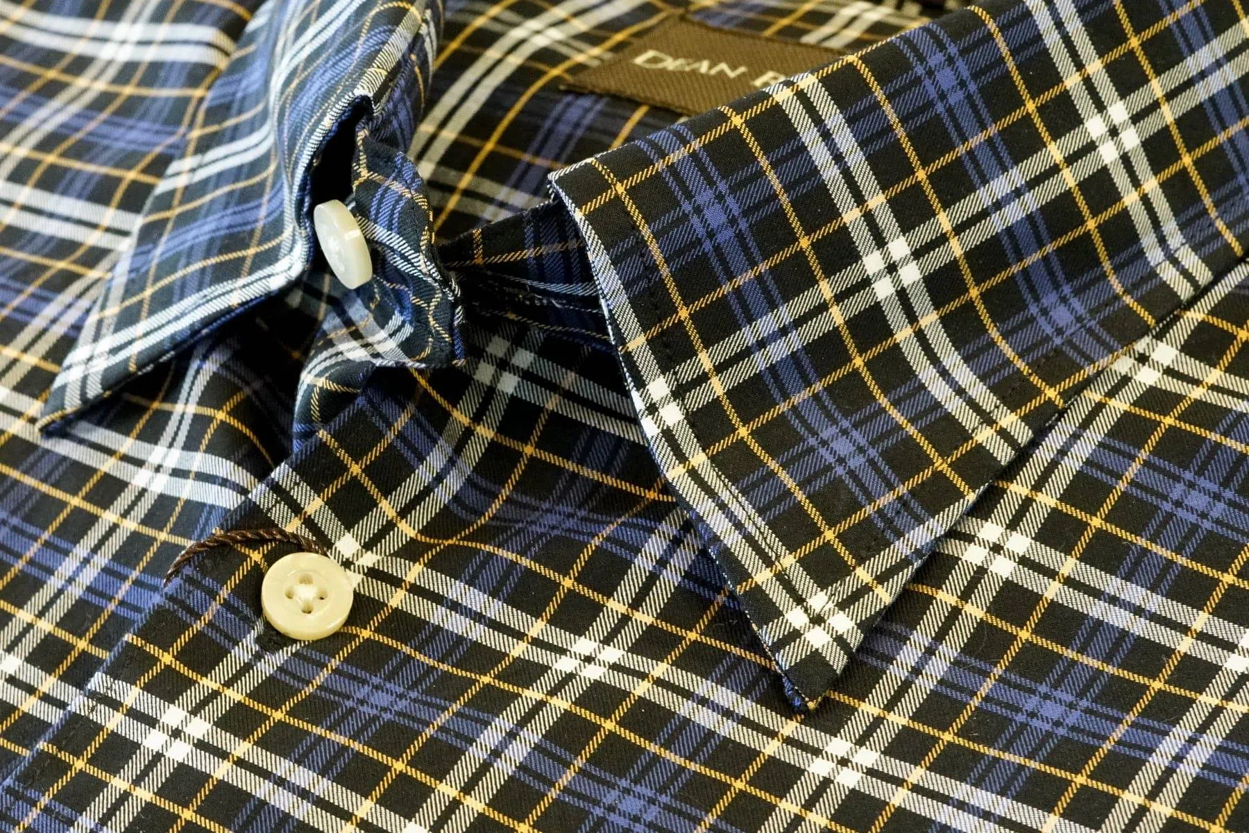 Black with Blue and Khaki Plaid Hidden Button-down by Dean Rainwater