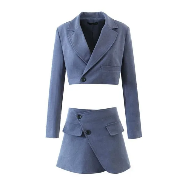 Blazer and Skirt Set | Cropped Jacket | Minimal style Plaid Blazer Set | Two Piece Plaid Skirt Suit Set | Corduroy Skirt and Blazer Suit Set