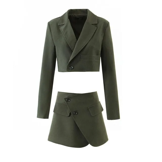 Blazer and Skirt Set | Cropped Jacket | Minimal style Plaid Blazer Set | Two Piece Plaid Skirt Suit Set | Corduroy Skirt and Blazer Suit Set