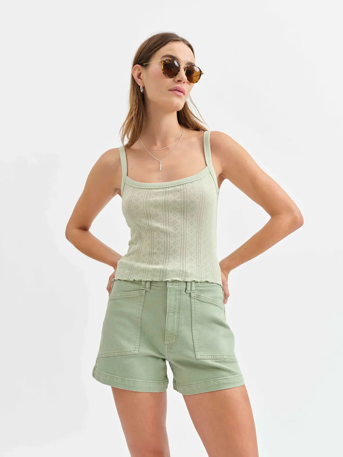 Fade Resistant Finish Two Tone Weave Blossom Baby Tank - Pistachio