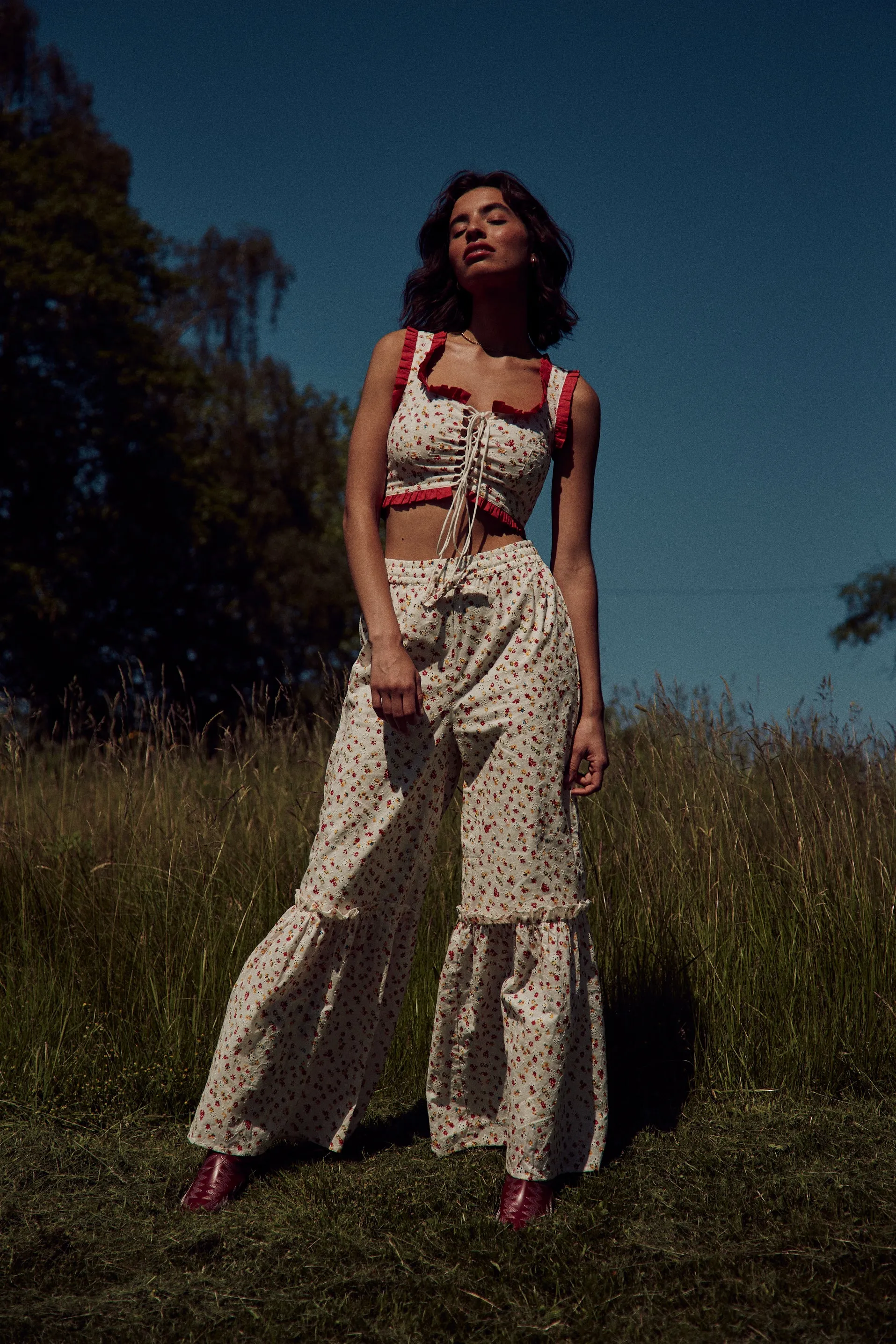 Blossom Broderie Trousers - White AdjustableHemCuffs