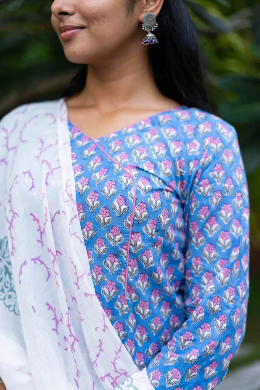 Blue & White Hand Block Printed Suit Set