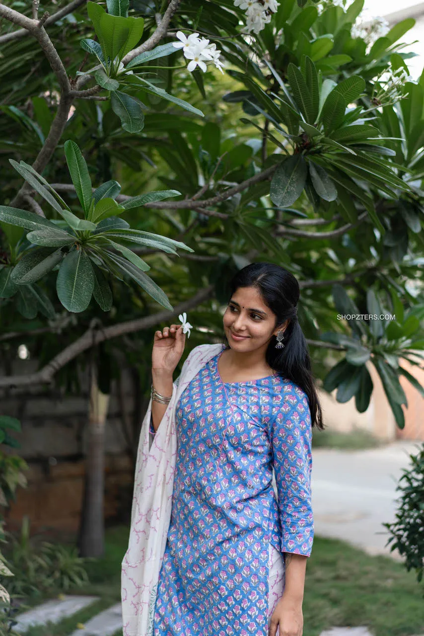 Blue & White Hand Block Printed Suit Set