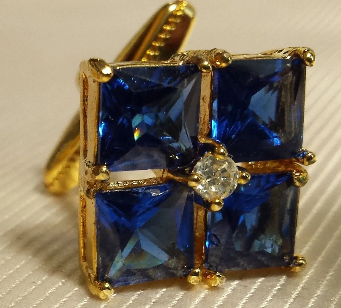 Blue Crystal Flower Cufflinks