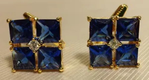 Blue Crystal Flower Cufflinks