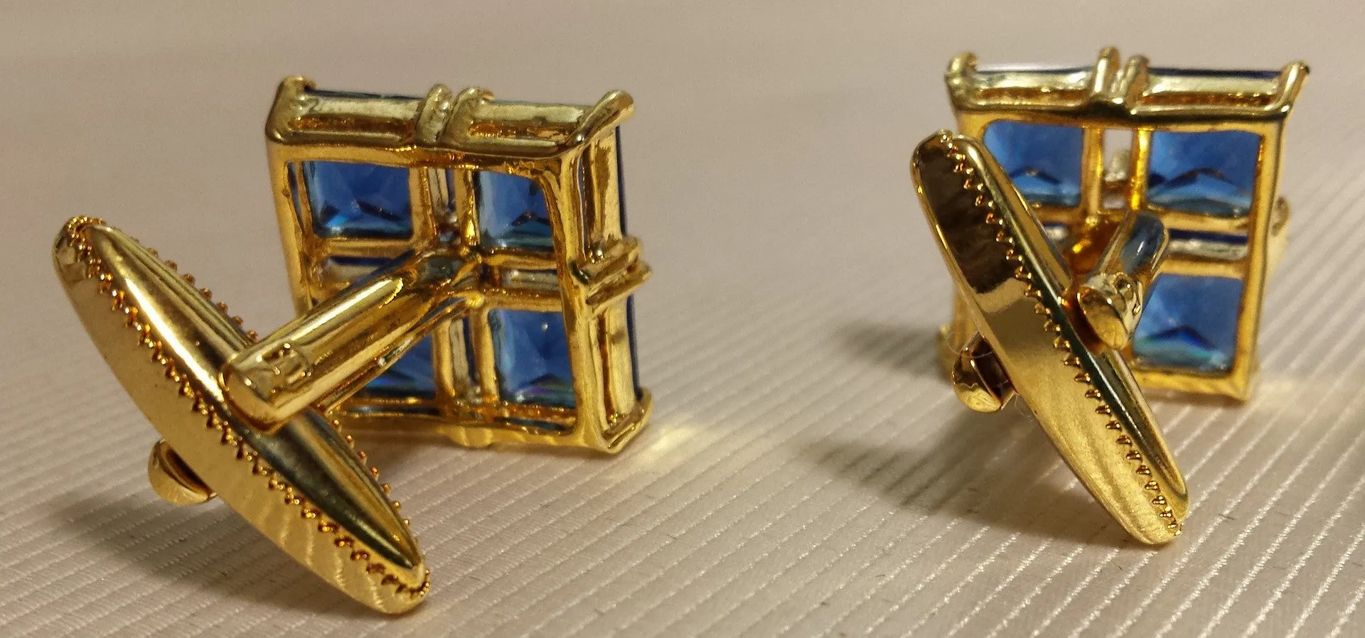 Blue Crystal Flower Cufflinks